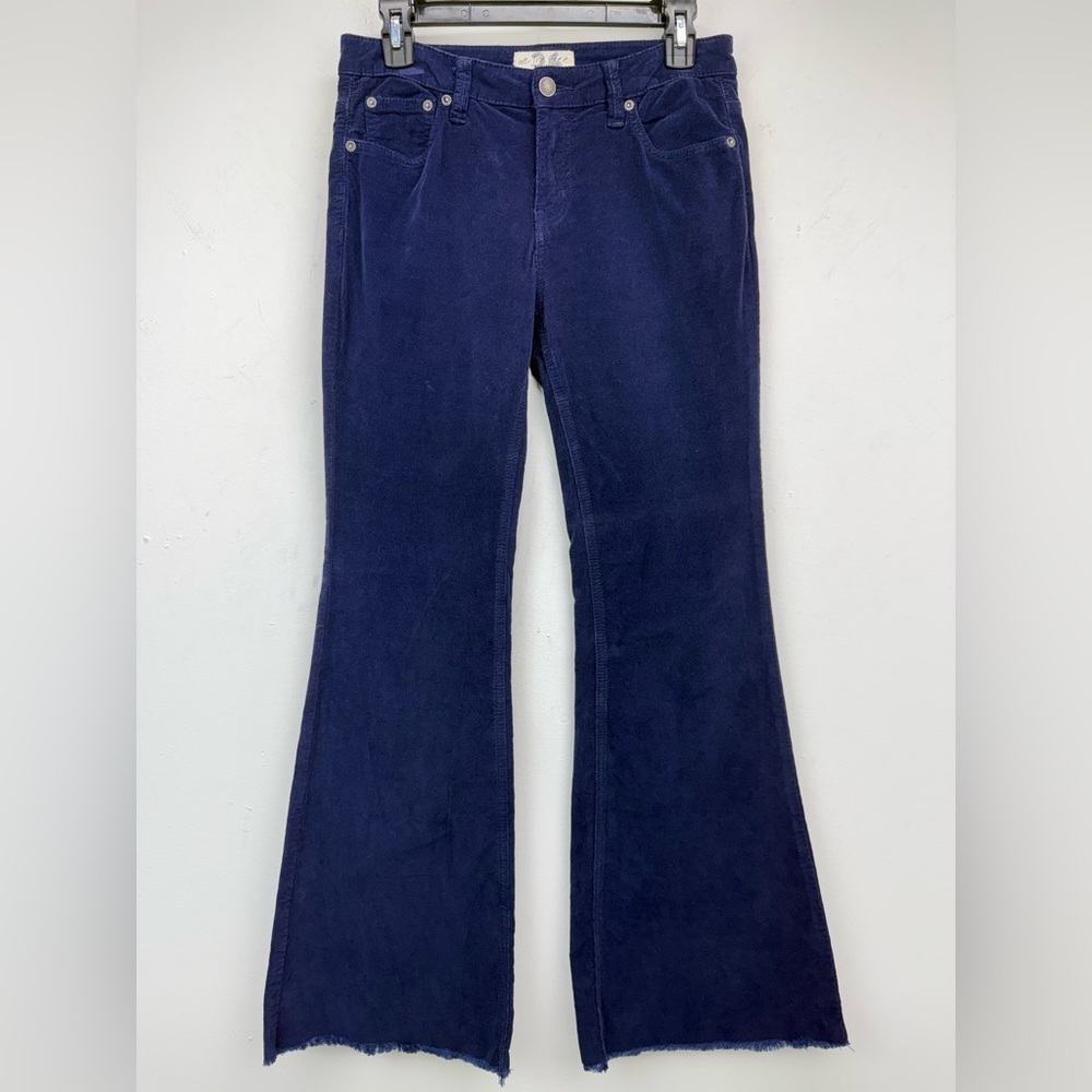 We The Free People Sz  26 Women’s Blue Corduroy Mid Rise Raw Hem Flare Leg Pants